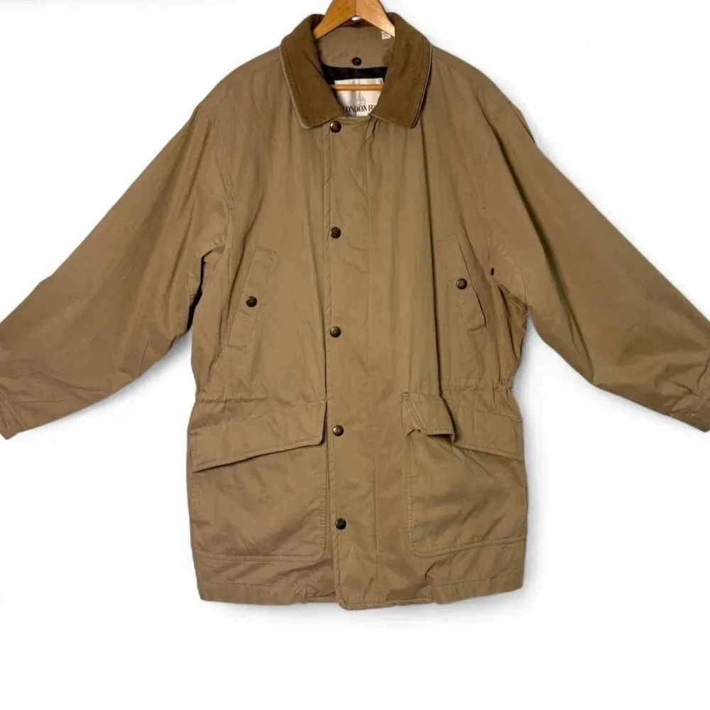 90s Vintage London Fog Classic Khaki Field Coat, Removable Liner Men's sz L Tall